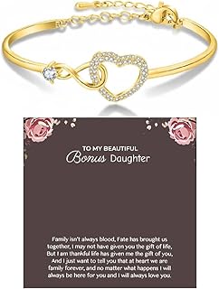 To My Bonus Daughter Forever Connected Bracelet, Infinity Forever Love Heart Bracelets You Are Always In Mine From Mom Cubic Zirconia Adjustable Inspirational Gift Jewelry