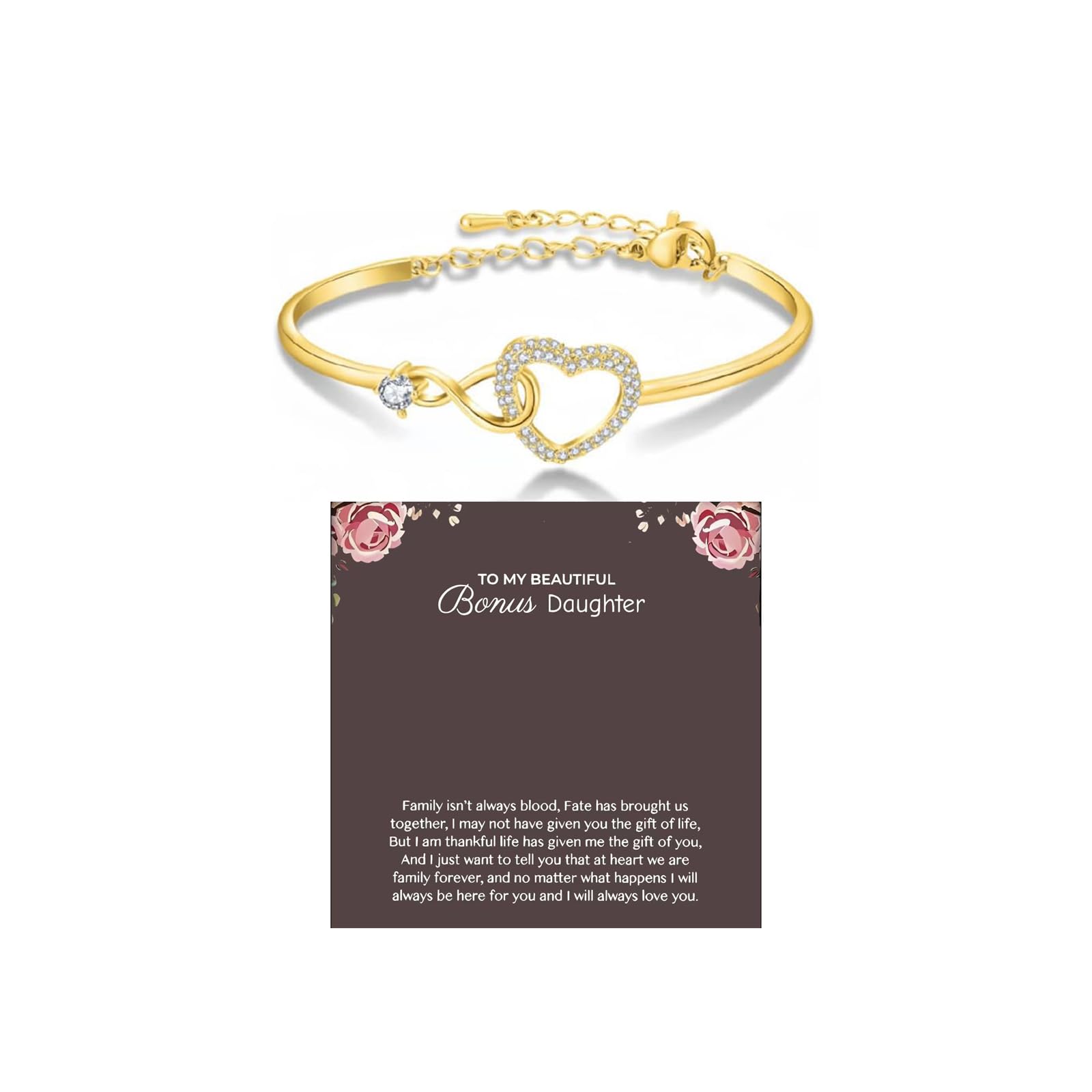 To My Daughter Forever Connected Bracelet, Infinity Forever Love Heart Bracelets You Are Always In Mine From Mom Cubic Zirconia Adjustable Inspirational Gift Jewelry
