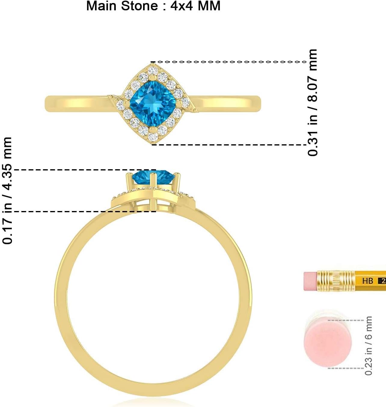 Swiss Blue Topaz Halo Ring for Women in 14K Gold or 925 Sterling Silver – Natural Swiss Blue Topaz with Diamond Accents – Dainty Promise Ring – December Birthstone Jewelry Gift