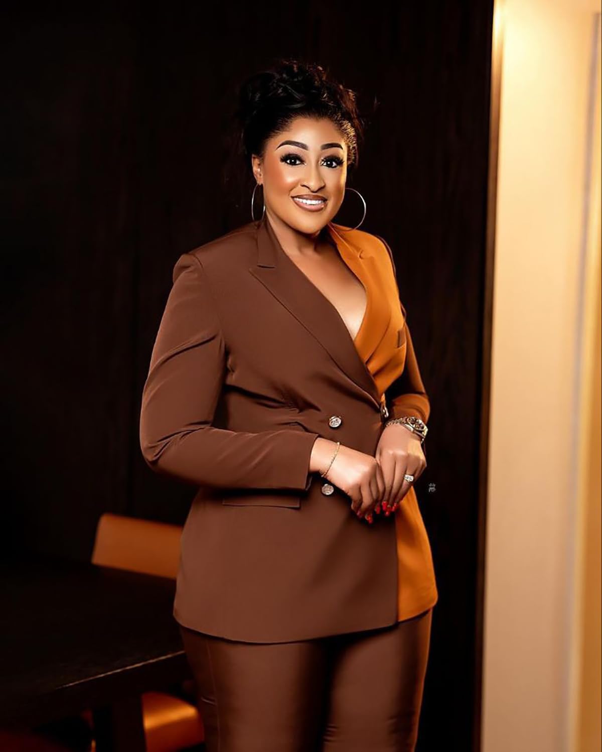 Women's 2-Piece Suit Double Breasted Buttons Match Color Jacket & Trousers for Business Party