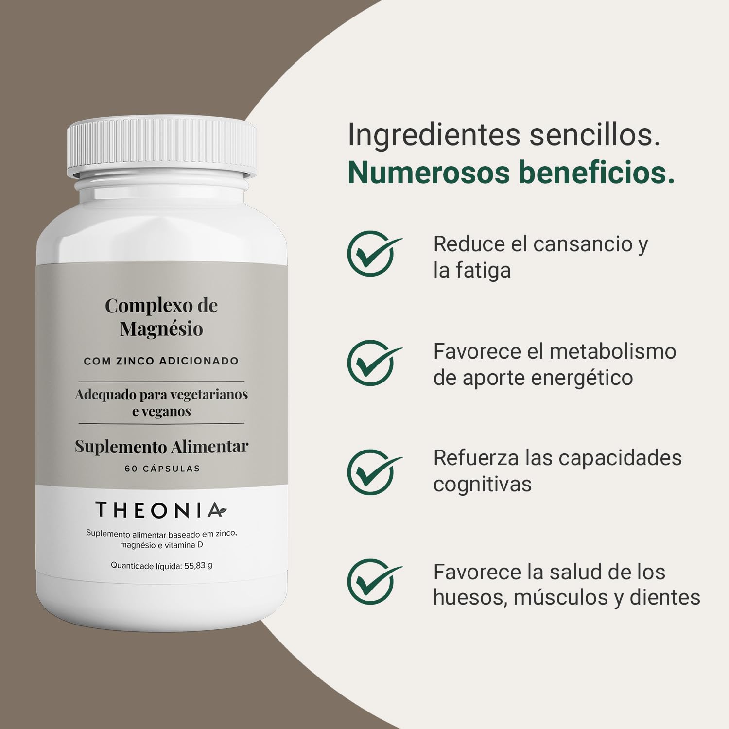 Complejo de magnesio Theonia de alta concentración - Salud muscular y ósea, función nerviosa y ayuda energética - 60 cápsulas, sin OMG, apto para vegetarianos