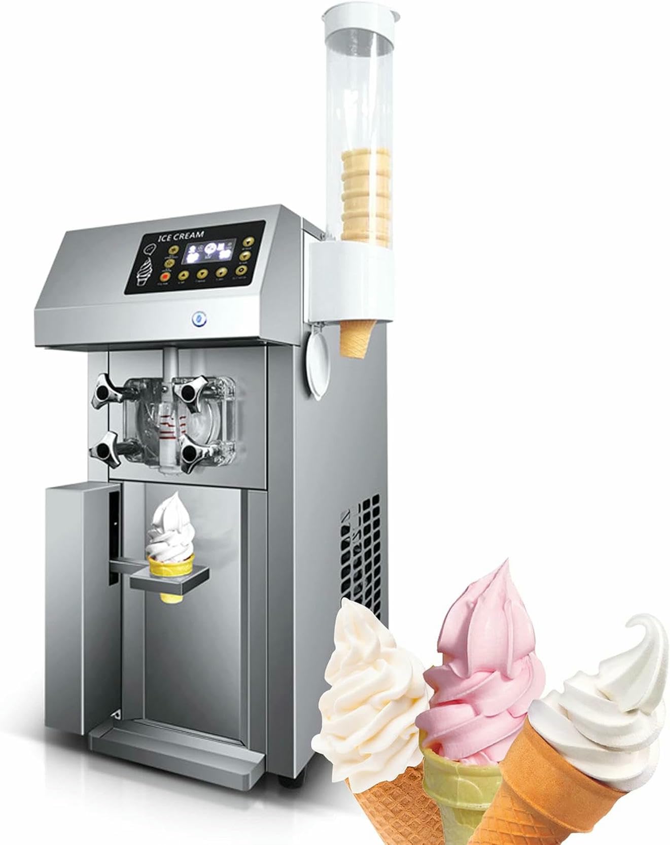 Automatic Ice Cream Maker 1250W Commercial Soft Ice Cream Machine Yogurt Milkshake Maker 304 Stainless Steel Soft Serve