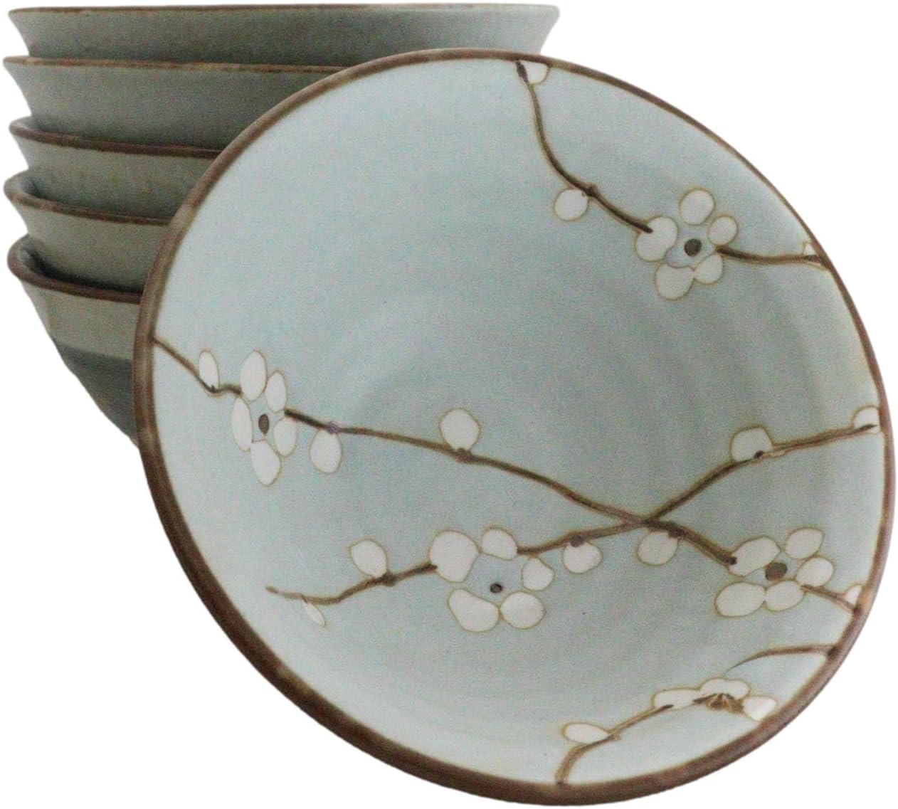 Ebros Gift Pack Of 6 Porcelain Made In Japan Soushun Sakura Spring Cherry Blossoms Blue Plum Rice Soup Appetizer Bowls 12oz 5" D Dinnerware Serveware Kitchenware Set Restaurant Supply