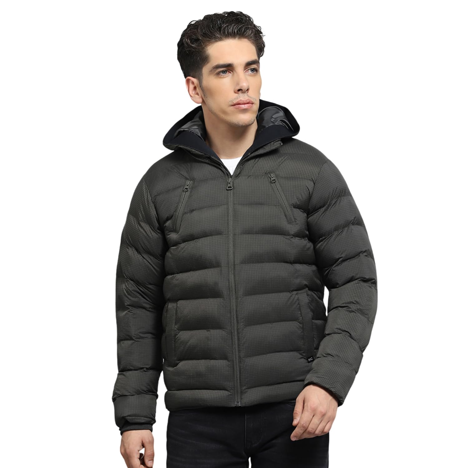 Monte Carlo Mens Solid Olive Hooded Neck Full Sleeve Jacket_