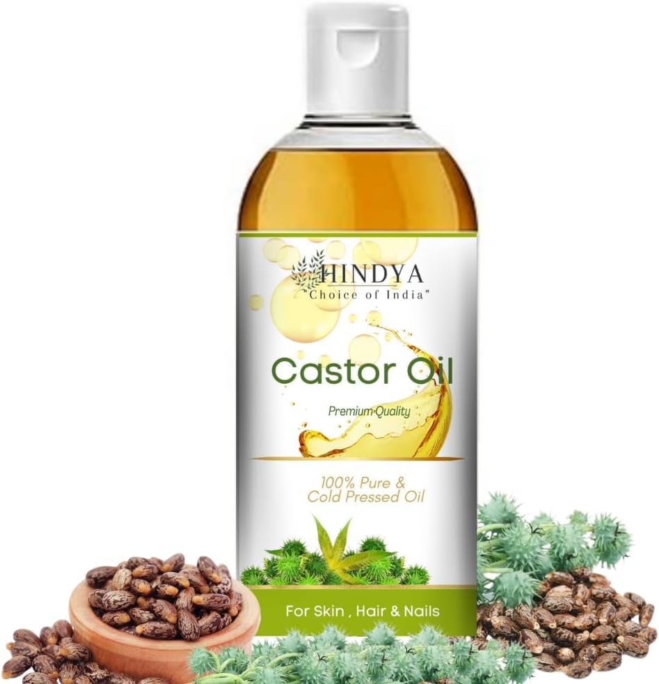Hindya Castor Hair Oil | 100% Natural Pure And Organic For Hair Growth Cold Pressed Oil No Mineral & Silicones | Skin Care, Moisturising Dry Skin, Nails, Eyelash - Virgin Grade 100+100ml Pack Of 2