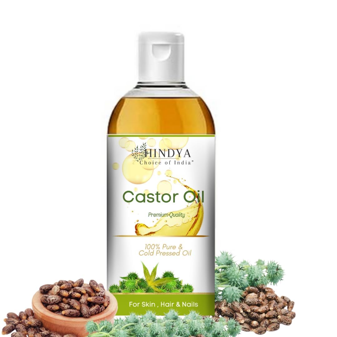 Hindya Castor Hair Oil | 100% Natural Pure And Organic For Hair Growth Cold Pressed Oil No Mineral & Silicones | Skin Care, Moisturising Dry Skin, Nails, Eyelash - Virgin Grade 100+100ml Pack Of 2