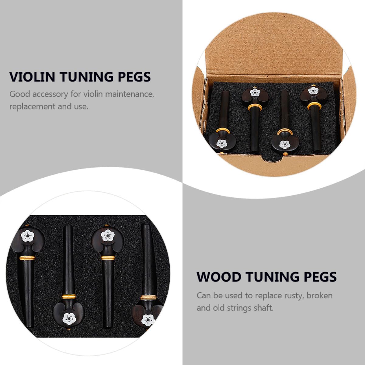 PRETYZOOM 8 Clavijas de Afinación para Violín 4/4 y 3/4, Juego de 8 Piezas de Madera de Ébano con Nácar Claro, Repuestos Resistentes y Portátiles para Partes de Violín, Accesorios Musicales