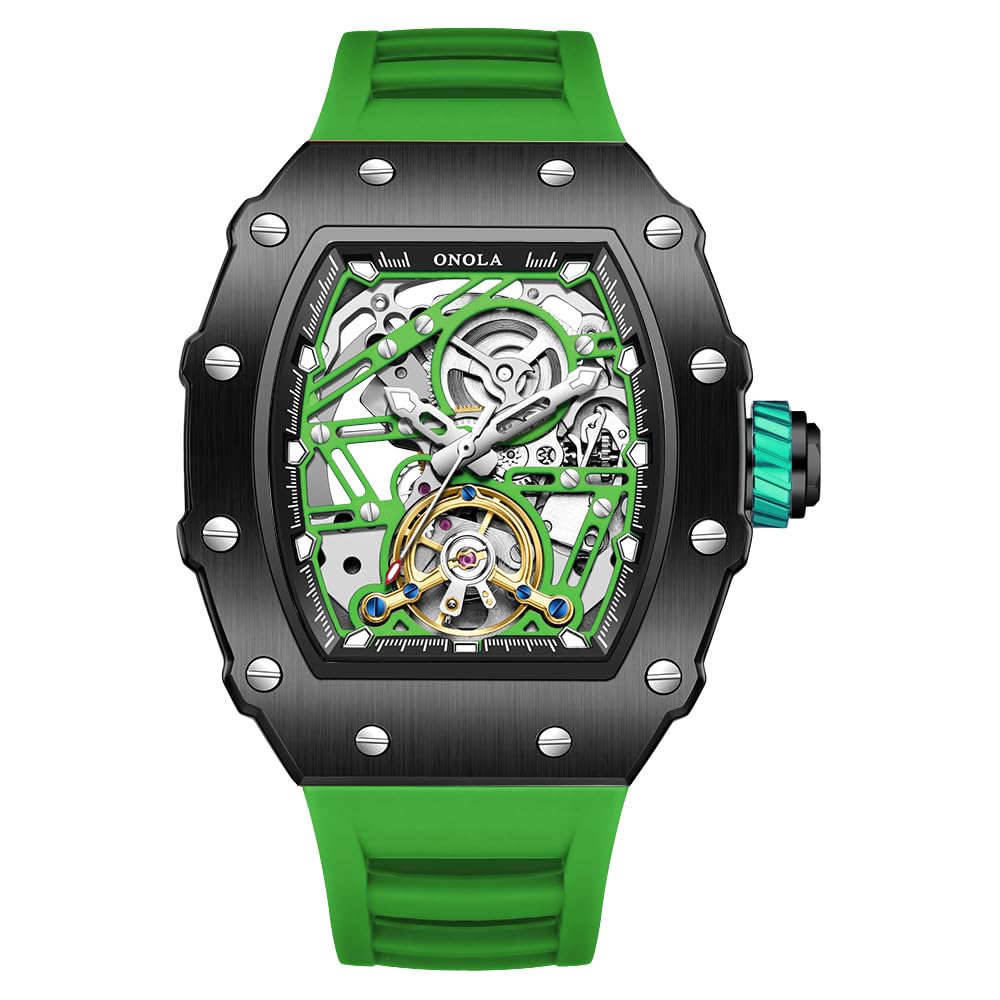 Tonneau, orologio da polso da uomo, completamente automatico, con timone, volano, orologio meccanico Tourbillon, scheletro, impermeabile, alla moda