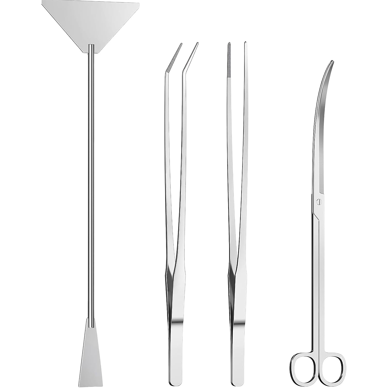 Houbobo 4PCS Aquascape Tools Aquarium Kit, Stainless Steel Terrarium Supplies Include Long Tweezers for Terrarium, Feeding Tongs, Aquarium Scissors, Algae Scraper for Fish Tank Cleaning Plant Trimming