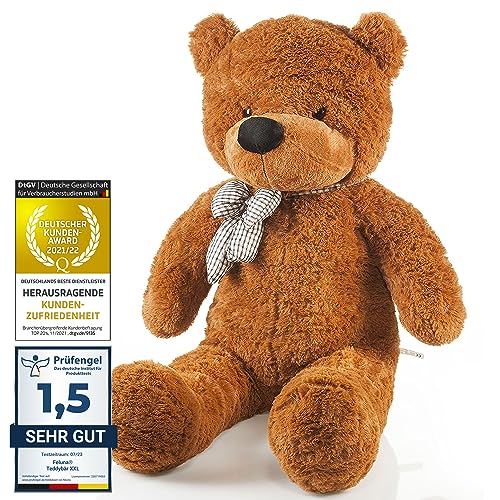 Feluna Riesen Teddybär XXL Kuschelbär 120 cm groß Plüschbär - Original Teddy Bär mit Schleife Braun