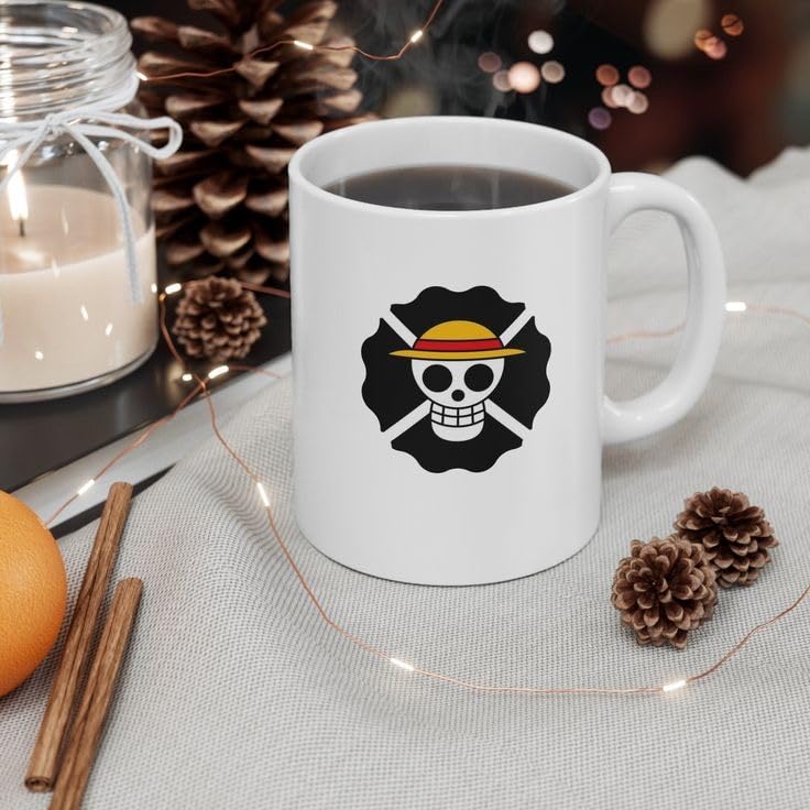 CRAFT MANIACS One Piece Mighty Pirate Printed 330 ML White Designer Tea/Coffee Mug for One Piece Anime Lovers | Microwave & Dishwasher Safe