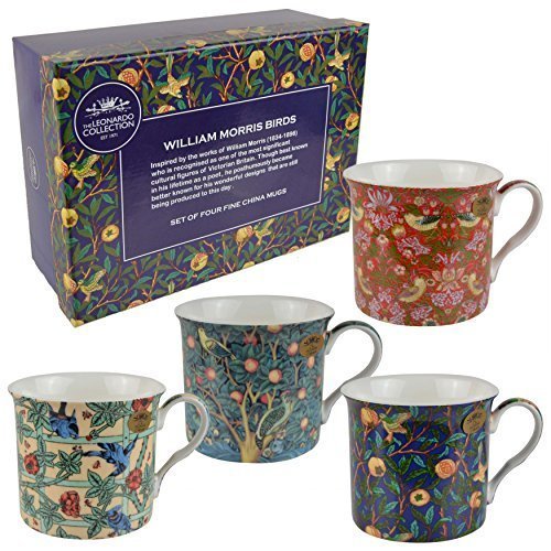 Leonardo Set of Fine China Four Mugs William Morris Birds Collection Gift Boxed