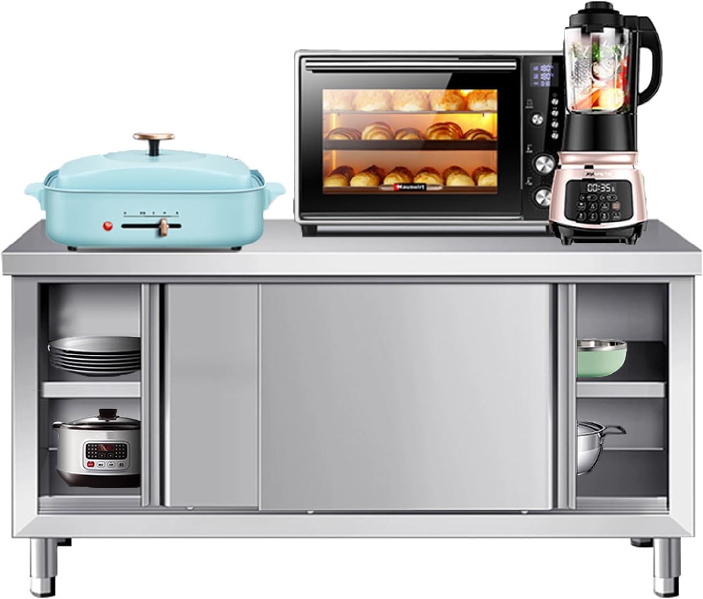 Stainless Steel Work Table Commercial Household Large Space Preparation Table Kitchen Work Table Multifunctional Metal Table Sturdy and Stable With Adjustable Feet