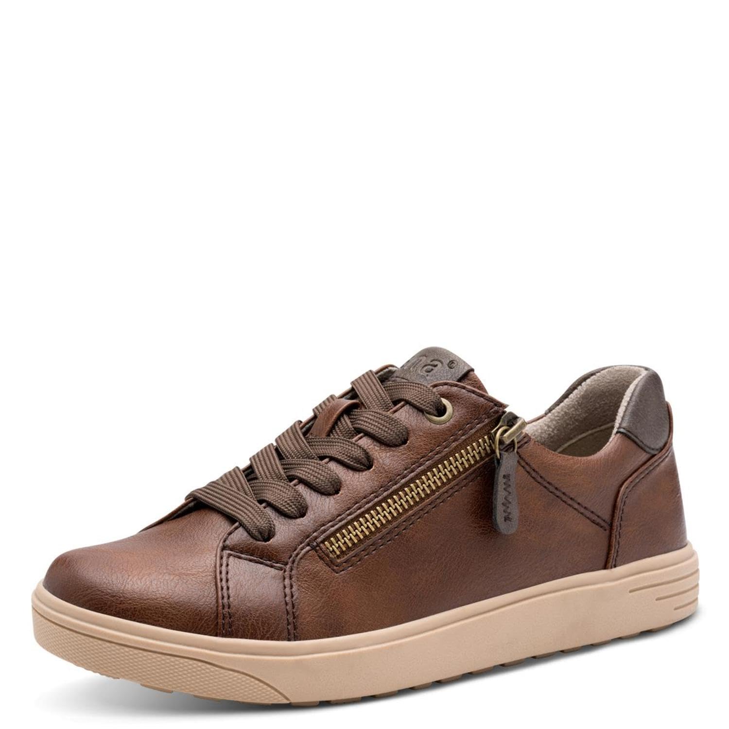 Jana Women’s Flat Sneakers with Zip Vegan, Cognac, 4 UK