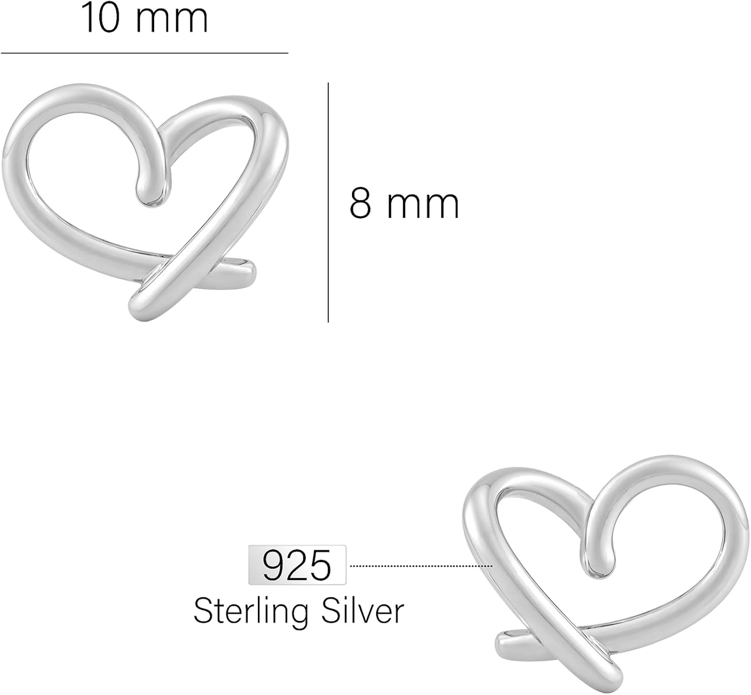 SOFIA MILANI - Solid 925 Sterling Silver Earrings for Women - Plain Heart Stud Earrings - 20641 - Image 4