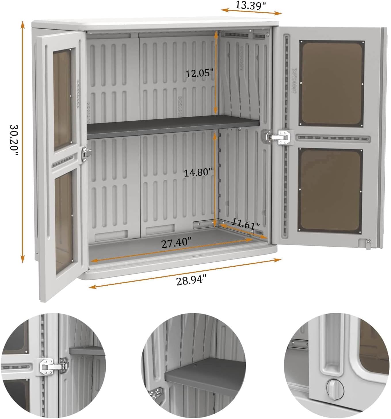 ADDOK Wall Storage Cabinet with Metal Shelf, 29"x30" Resin Box Wall Mounted for Indoor & Outdoor, Versatile Shed/Cabinet for Bathroom Laundry Bedroom Closet Pantry Organizers and Storage