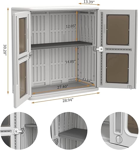 Miniatura 3 de ADDOK Armario de almacenamiento de pared con estante de metal, caja de resina de 29 x 30 pulgadas, montaje en pared para interiores y exteriores,