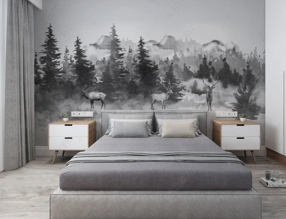 Papier peint intissé haut de gamme panoramique forêt de cerfs pour salon élégant