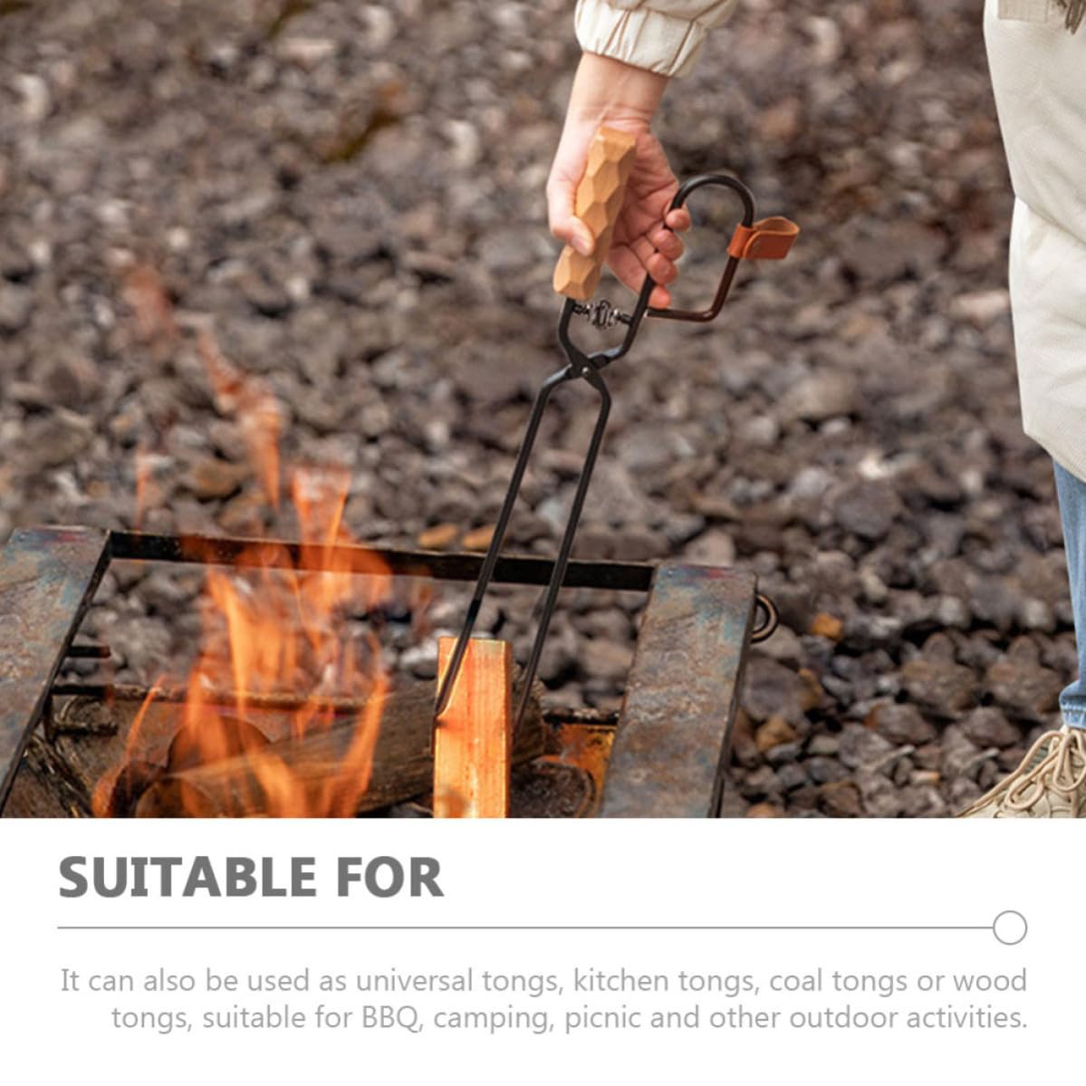 Pinzas para Carbón de Barbacoa 1 Pieza de Hierro y Madera | Negro, Uso en Camping y Chimenea, Diseño Fuerte y Multipropósito, Mango de Pu