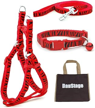 Amazon Daustage ゼブラ 柄 首輪 ハーネス リード セット 6カラー 小型 犬 猫 用 ペットグッズ 首輪 散歩 トートバッグ 付 レッド Daustage ハーネス 通販