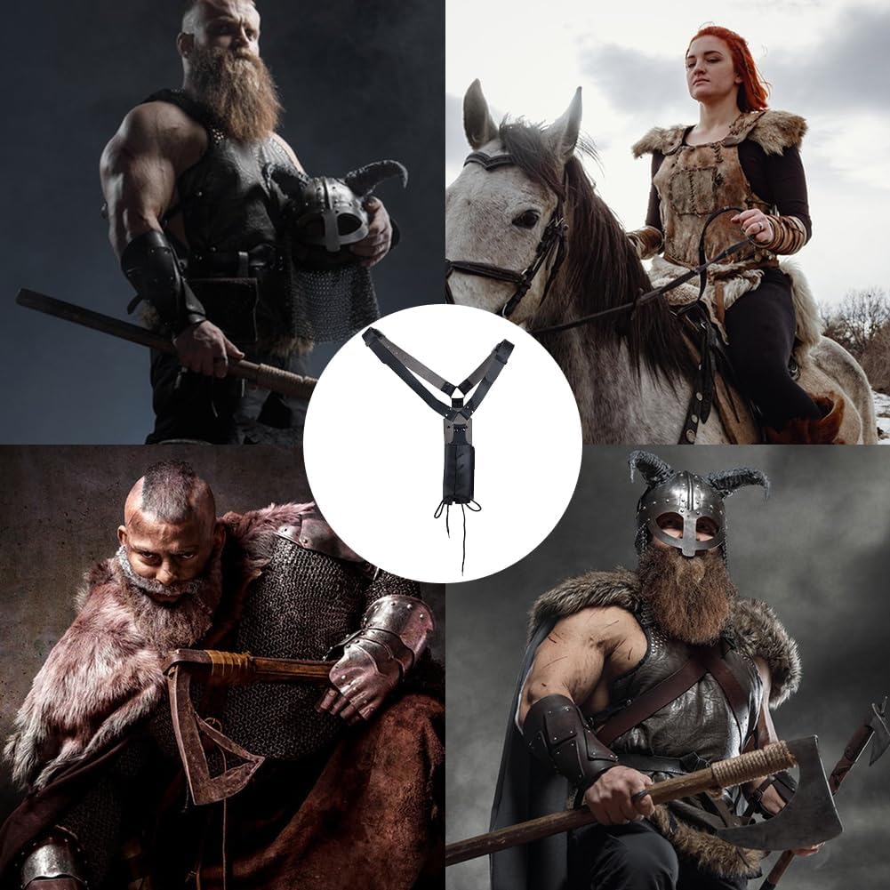 GORGECRAFT Medieval Leather Shoulder Sword Holder Renaissance Sword Dagger Frog Adjustable PU Leather Sheath Holster Crossbody Belt Strap Retro LARP Warrior Costume Carry Case for Adult Men Halloween - Image 5