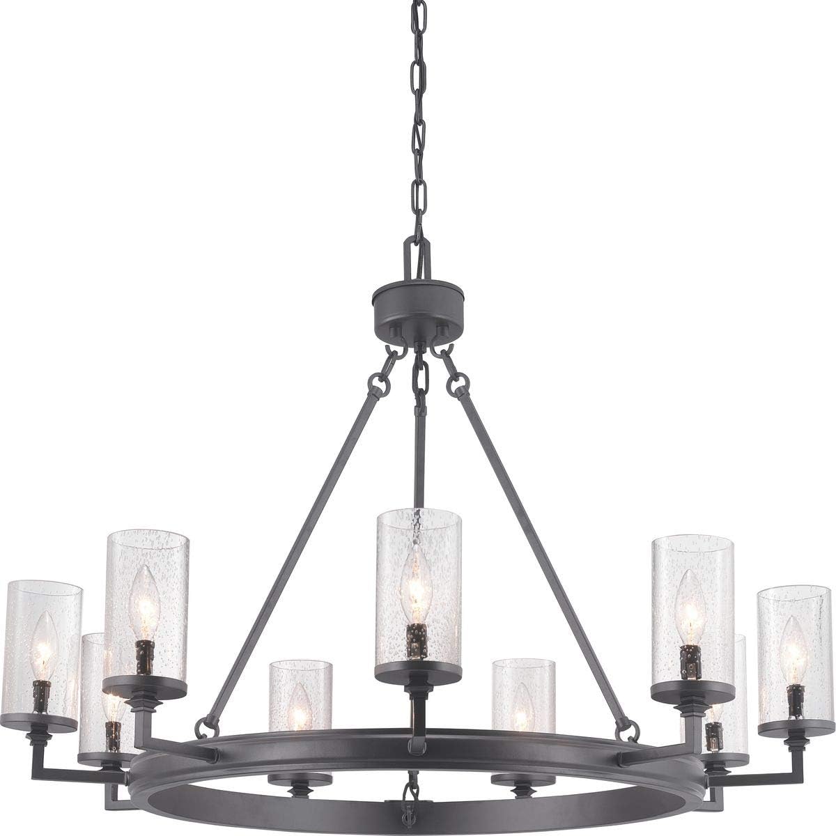 Progress Lighting Gresham Collection 9-Light Clear Seeded Glass Farmhouse Chandelier Light Graphite