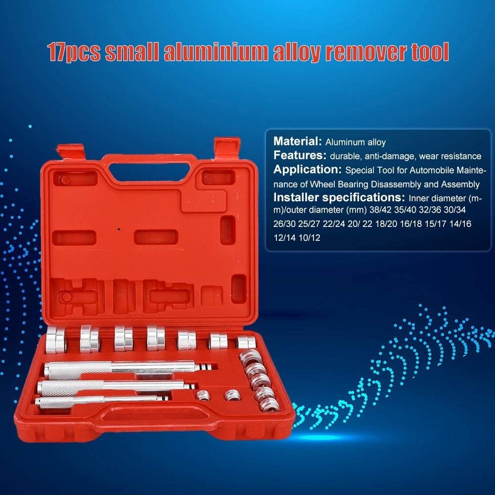 Kit de Prensa de rodamientos (17 Piezas), Herramienta para extraer bujes y Sellado de rodamientos de Rueda, Juego de rodamientos pequeños para Ruedas de Bicicleta, alternador y Lavadora.