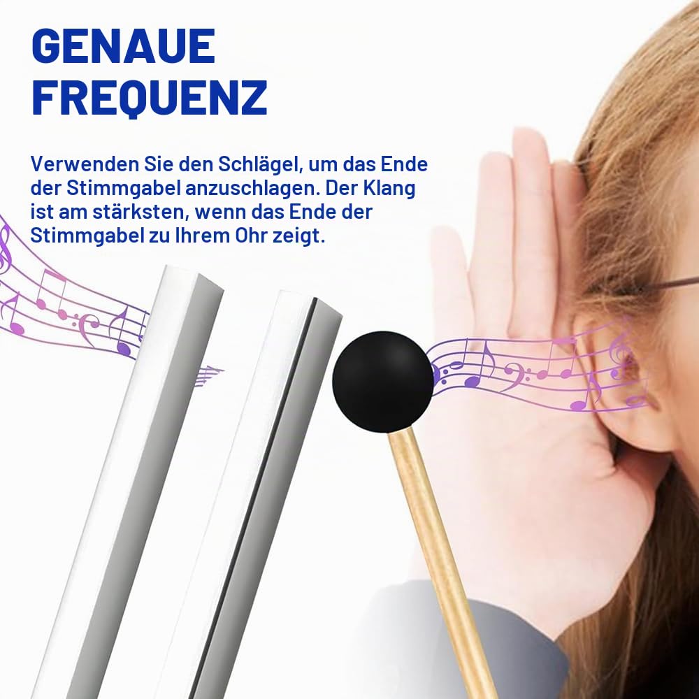 NEWFUN Stimmgabel,Stimmgabel Neurologie,10er Set (174 Hz, 285 Hz, 396 Hz, 417 Hz, 432 Hz, 528 Hz, 639 Hz, 741 Hz, 852 Hz, and 963 Hz), für Klangtherapie Gewichtete Stimmgabel Geeignet Meditation