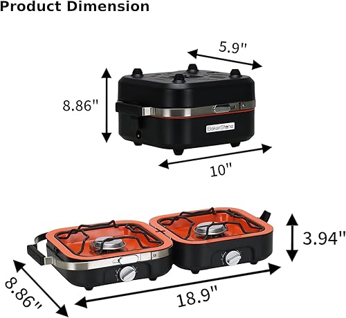 Miniatura 7 de BakerStone Estufa de campamento de propano 2 quemadores ajustables con 20,000 BTU, estufa de campamento plegable portátil para exteriores, estufa de