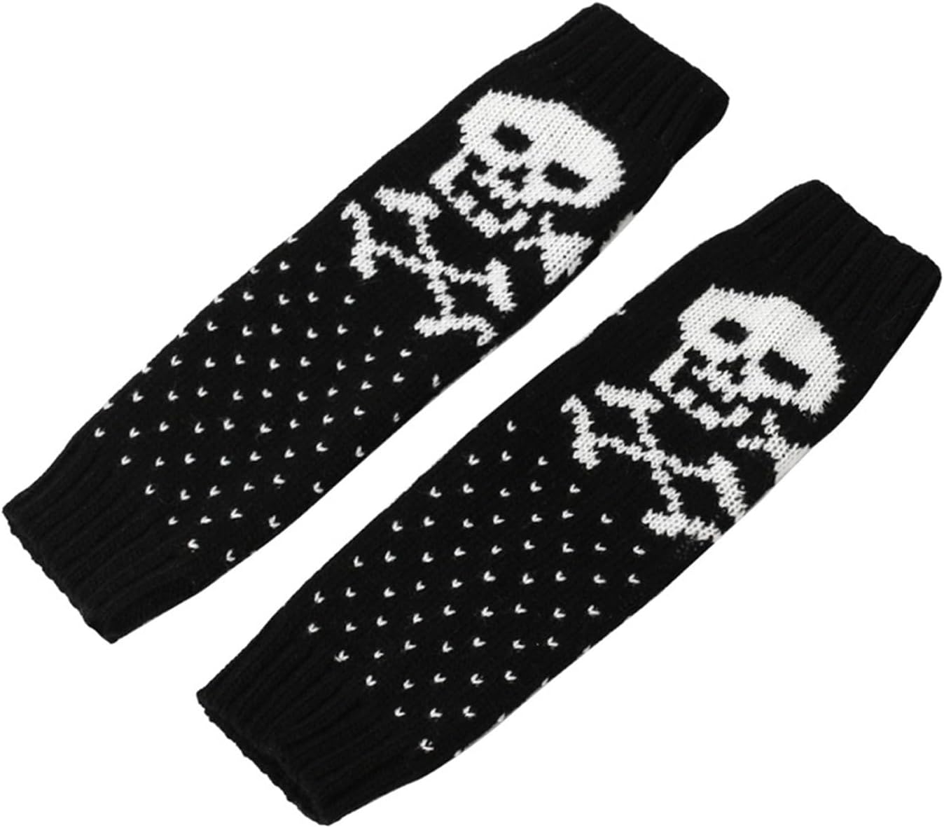 Knitted Skull Pattern Fingerless Gloves Winter Half Finger Mittens Stretchy Keep Warm Arm Warmer Gloves For Girls Teens Long