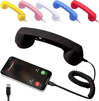 Retro Phone Handset, 2026 New Cell Phone Receiver with Microphone & Speaker, Vintage Retro Telephone Wired Handsets Style Landline Handle Receiver for Cell Mobile Video Calls Type-C, Black