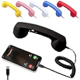 Retro Phone Handset, 2026 New Cell Phone Receiver with Microphone & Speaker, Vintage Retro Telephone Wired Handsets Style Landline Handle Receiver for Cell Mobile Video Calls (Type-C, Black)