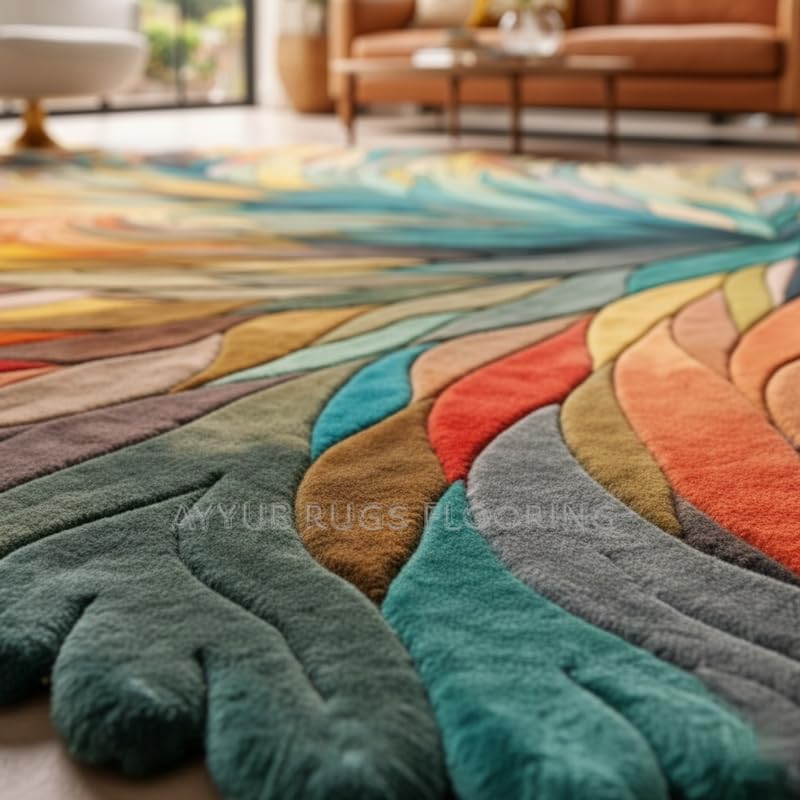 Handmade Irregular Shape Wool Area Rug Unique Contemporary Botanical Design, Thick & Soft Carpet Perfect for Living Room, Bedroom Decor 9 x 9 Ft (Square) Multicolor 1