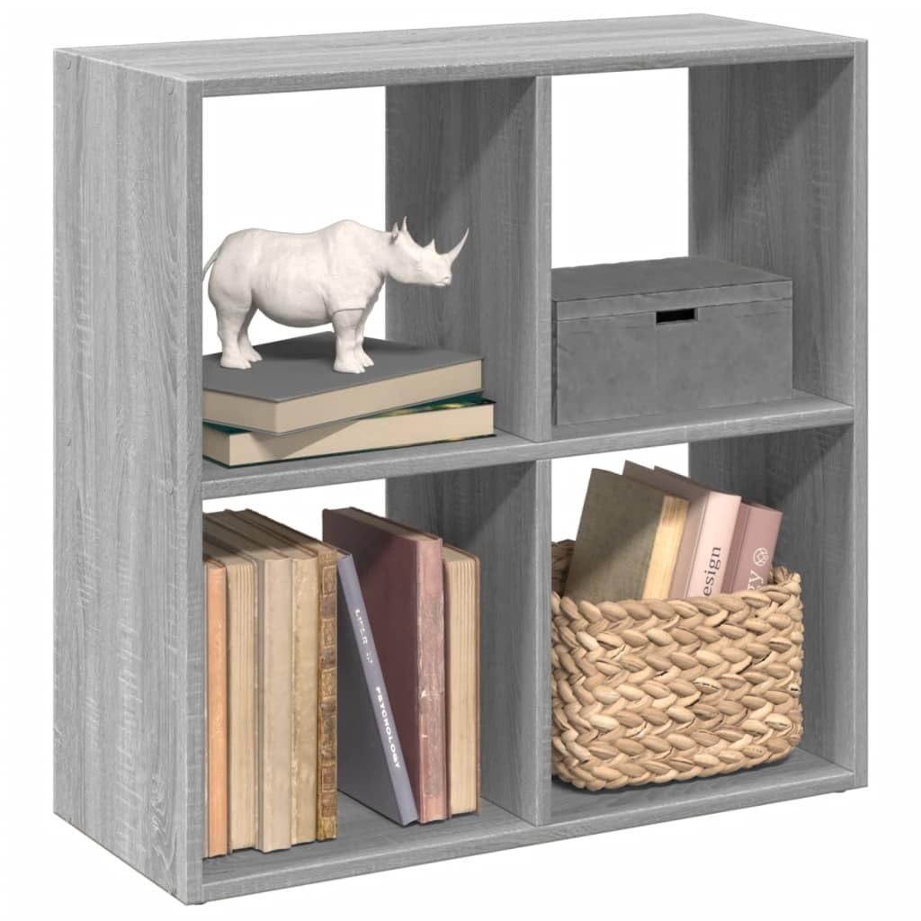 Raumteiler-Bucherregal Grau Sonoma 69,5x29x69,5 cm | 4 Facher, Holzwerkstoff, Feuchtes Tuch Reinigung, Vielseitig Einsetzbar