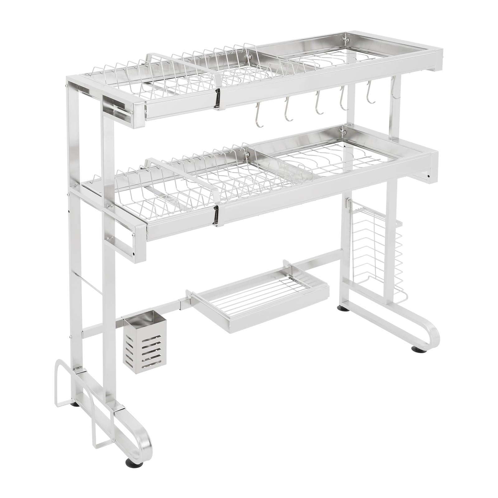 Escurreplatos de 29 x 78 cm, 2 niveles sobre el fregadero, escurridor de platos de acero inoxidable, organizador extensible sobre el fregadero de la cocina para guardar especias