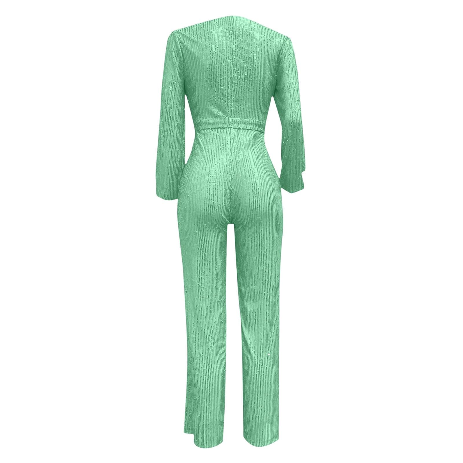 Générique 2026 Combinaison-short décontractée manches longues ceinture sequins scintillants soirée élégante femme tenue festive tendance