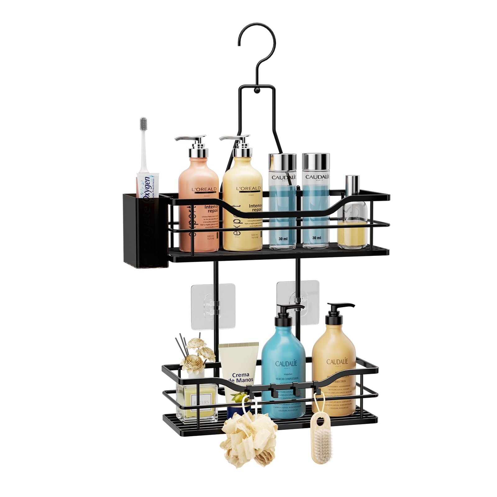 HapiRm Shower Caddy Hanging Organiser, 2 Tier Bathroom Caddy Organiser with 360° Rotatable Top Hook and 4 Hooks