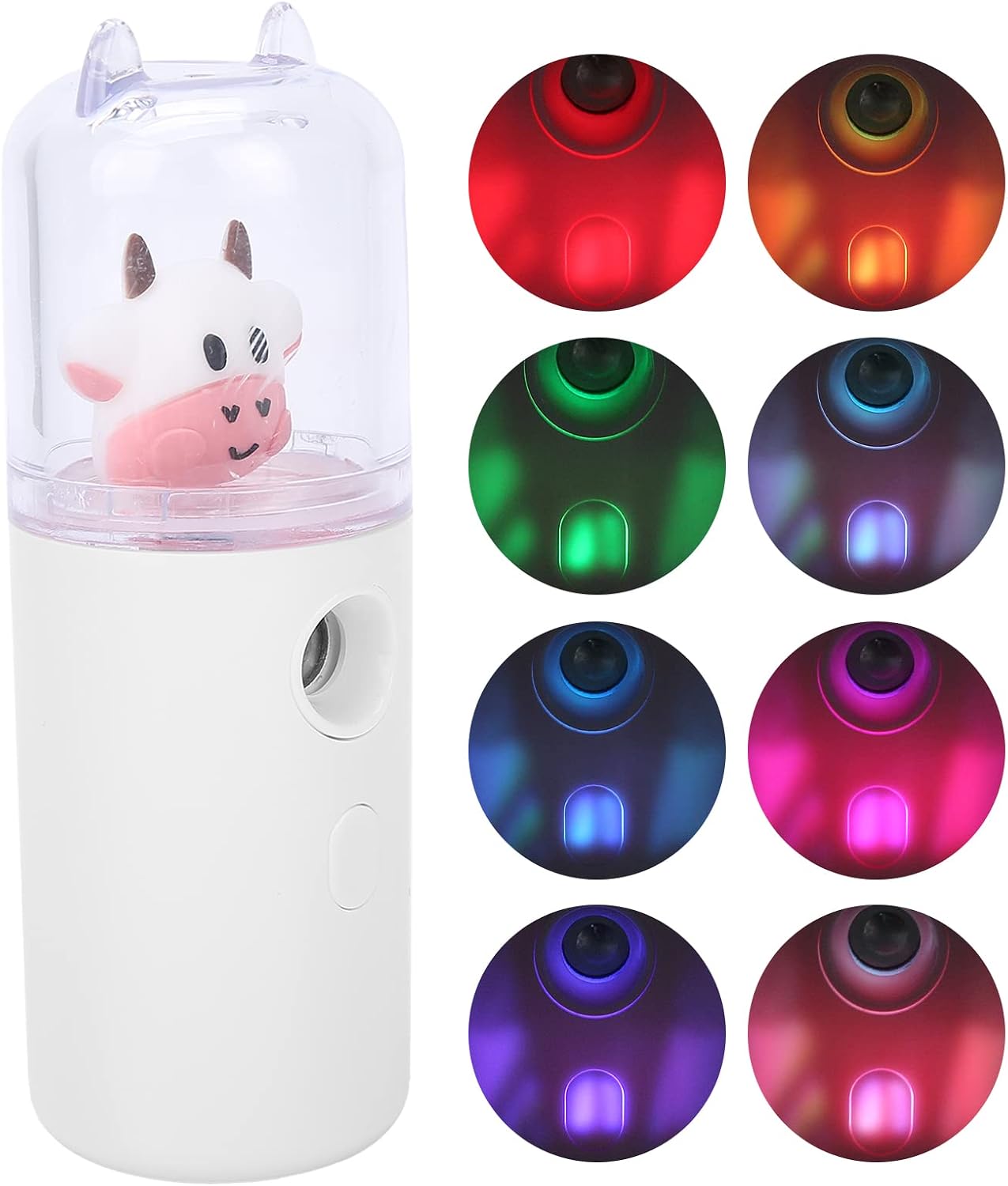 Generic Facial Mist Sprayer Cute Cartoon Cow Nano Moisturizing Spray for Home Office Travel ABS Handheld Pink 1pc (White)