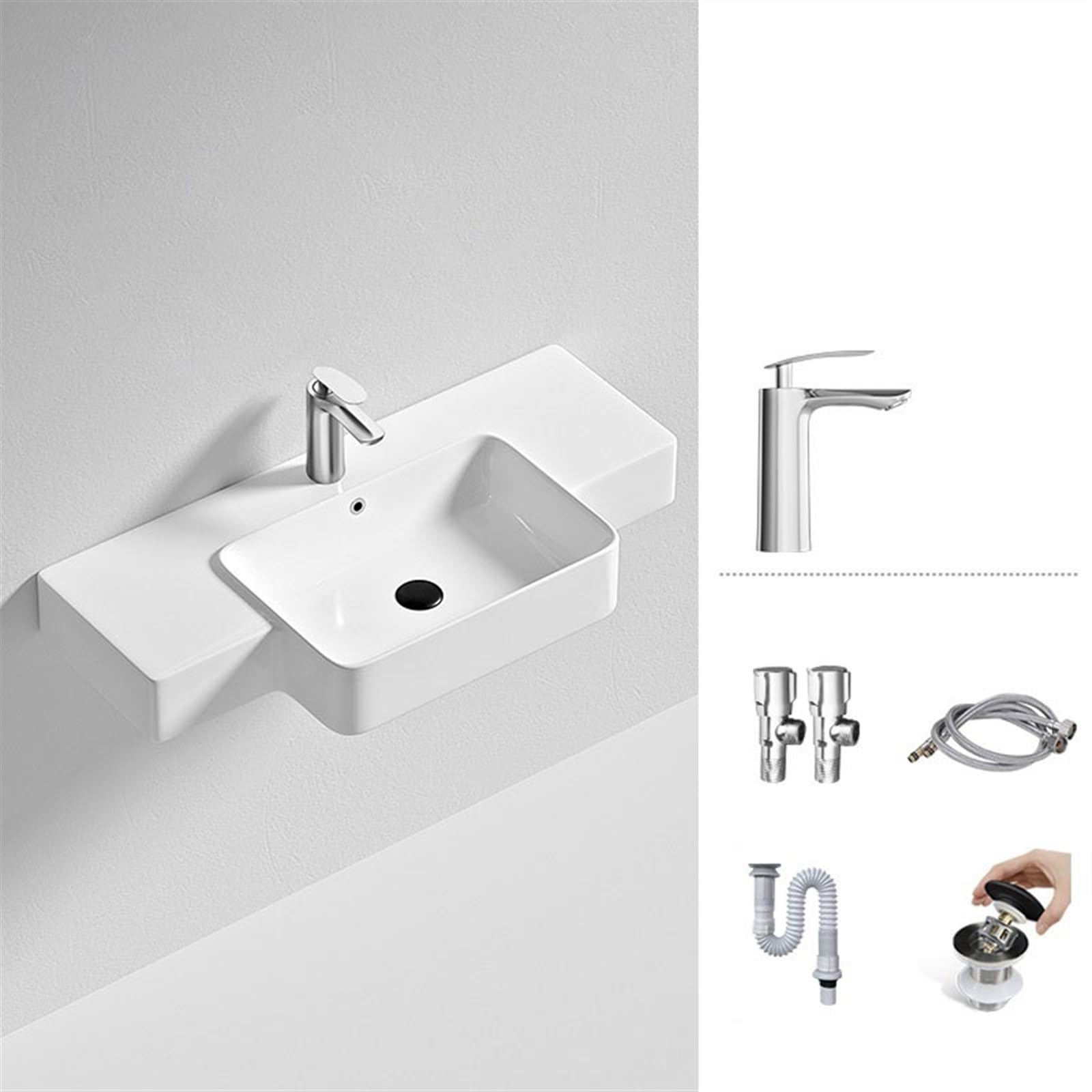 Lavabo Lavabo montado en la pared Lavabo pequeño for baño Balcón Lavabo de cerámica for exteriores con accesorios Lavabo de baño