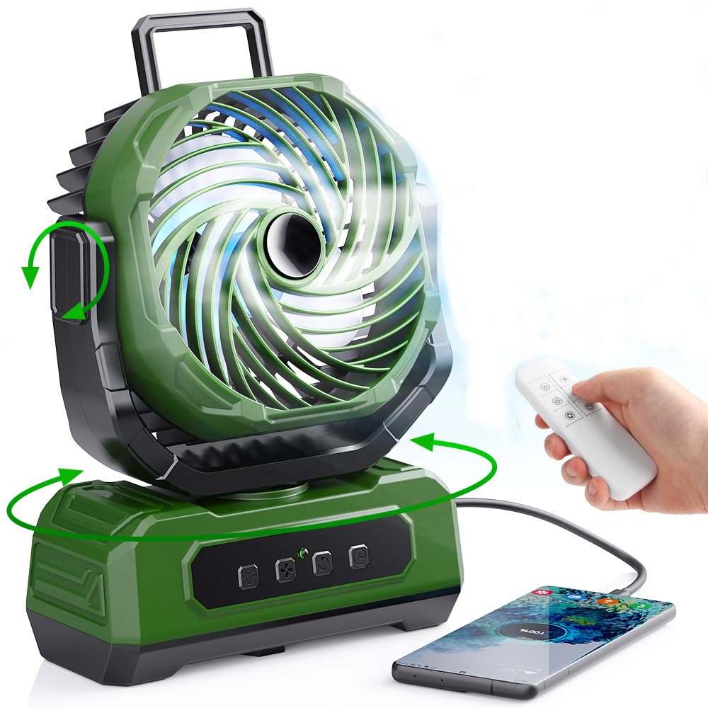 Ventilateur de camping rechargeable 20000mAh oscillant avec lampe LED et minuteur