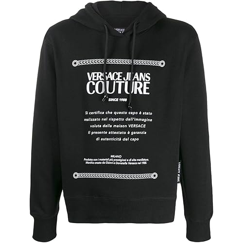 VERSACE JEANS COUTURE Men's Black White Logo Hooded Sweatshirt (XS)