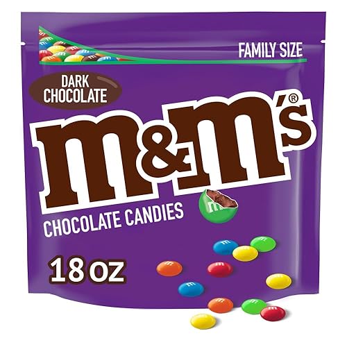 M&M'S Caramelos de chocolate oscuro, tamaño familiar, bolsa de dulces resellable de 18 onzas