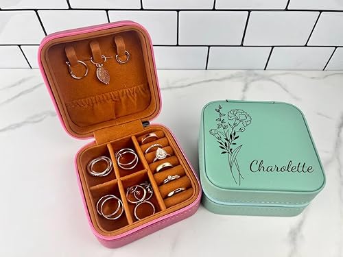 Miniatura 2 de Personalized Birth Flower Jewelry Travel Case, Birth Month Flower Gift, Birthday Gift, Leather Jewelry Travel Case, Custom Jewelry Case, Mother's