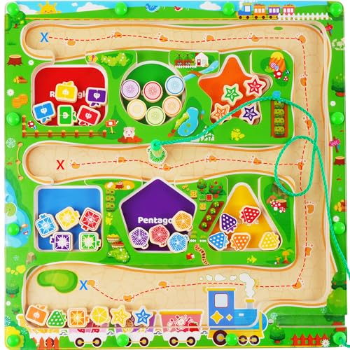 Image of Magnetic Color & Shape Maze, Toddler Montessori Toys for 3 4 5 Year Old Girl Boy Birthday Gift, Magnetic Puzzles Board for Kids, Wooden Magnets Color Shape Sorting Toys, Preschool Learning Activities