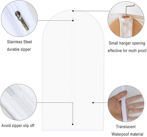 Miniatura 3 de Thipoten Bolsas para ropa, juego de 5 bolsas ligeras de 33 pulgadas con cremallera completa de acero inoxidable, bolsas para ropa para