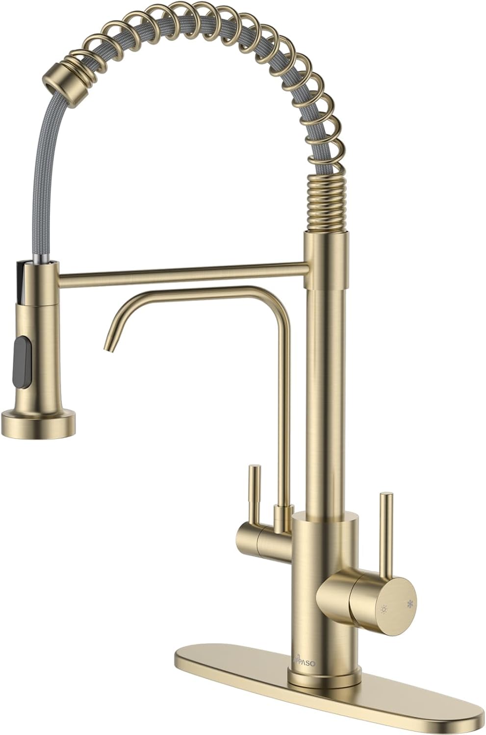 APPASO Gold Kitchen Faucet with Water Filter, 2 Handle Brushed Gold Kitchen Sink Faucet, 3 Hole Kitchen Faucet with Pull Down Sprayer - 3 in 1 Kitchen Faucet (Without Water Filtration Device) with drinking water Gold