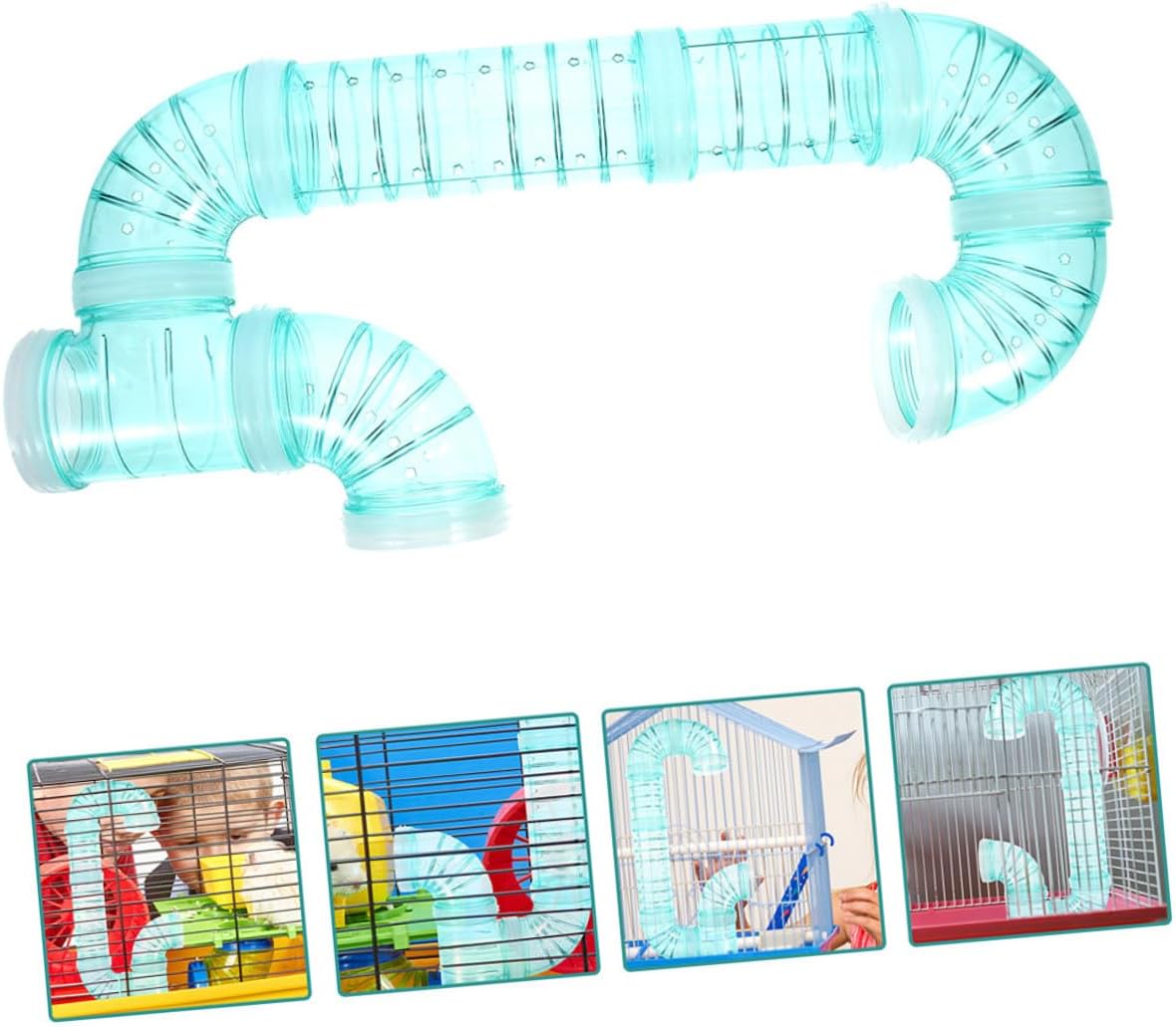 Cabilock DIY Hamster Cage Tunnel Connector Set, 3pcs External Tube Maze for Small Animals, Blue Plastic Pipe for Hamster, Rat, and Squirrel Habitats