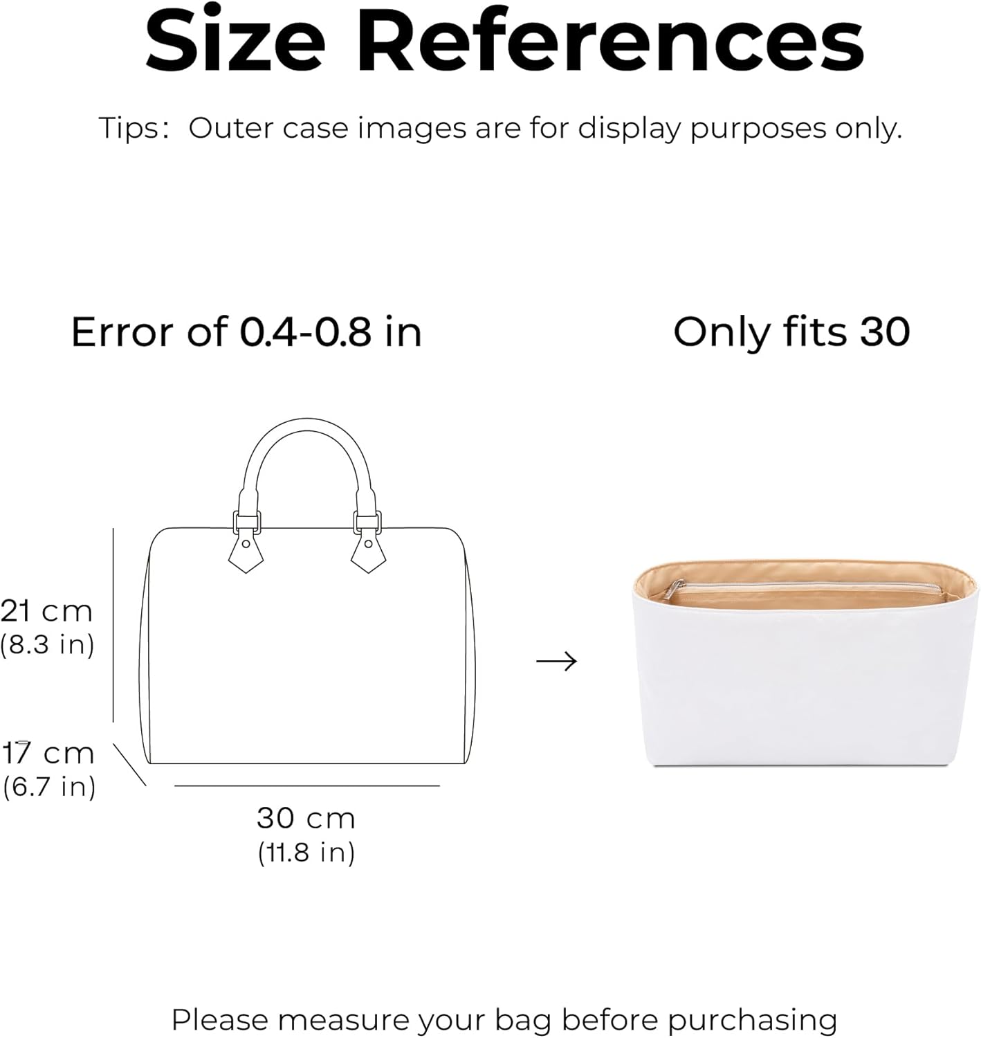 Purse Organizer Insert for LV Speedy 30 Handbag,Custom Fit Inside Premium Lightweight Water Resistant Purse Insert with Zipper(Vanile) - Image 2