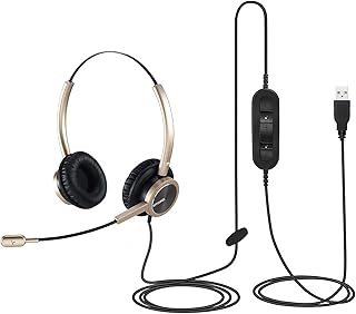 EMAIKER USB Type A Headset with Noise Cancelling Microphone, Wired USB-A Headphones with Mic and Audio Control for Laptop,Works for Skype Teams Zoom Meeting Dargon Dictation Webinar