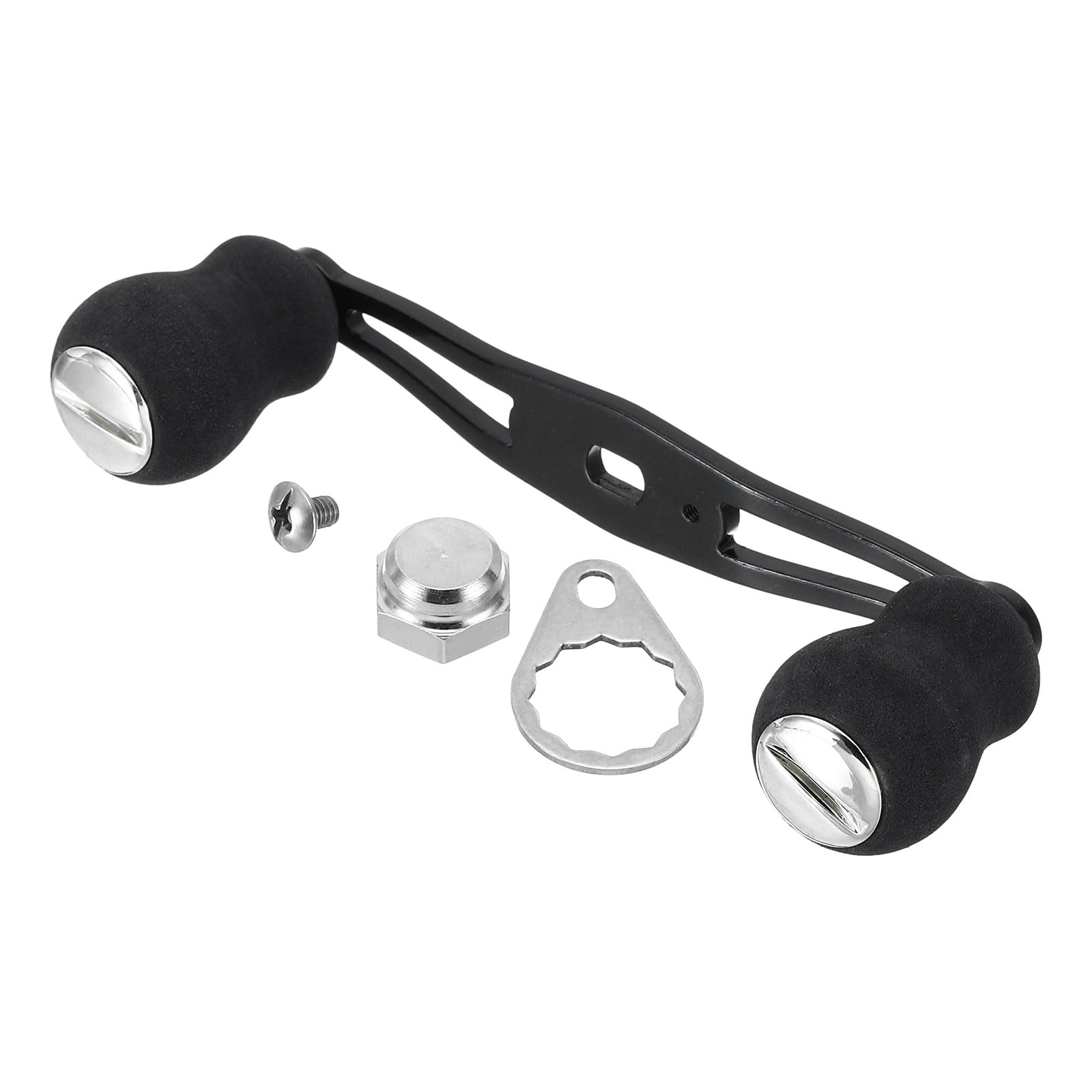 PATIKIL Fishing Reel Power Handle, Aluminum Alloy Baitcasting Reel Handle Rocker with EVA Double Knob Grip Replacement for Rocker Arm Accessory, Black